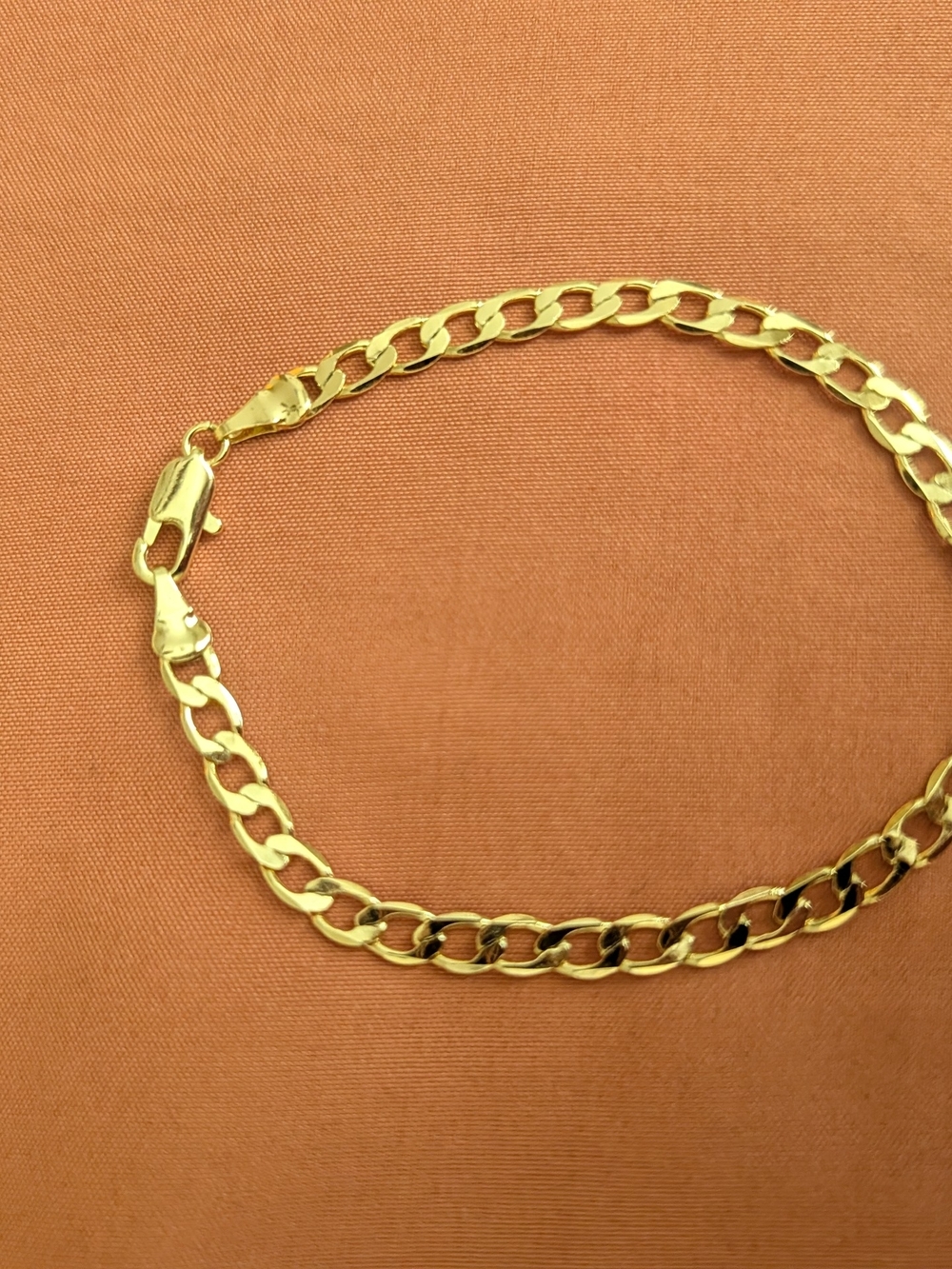 Gold Link Chain Bracelet - Polished Curb Design